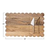 Creative Co-OP Mango Wood Scalloped Cheese/Serving Board w/ Stainless Steel Cheese Knife, Set of 2