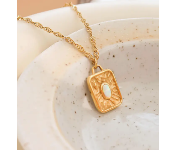 Elaine 18K Non-Tarnish Rectangle Stone Sun Necklace