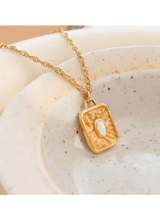 Elaine 18K Non-Tarnish Rectangle Stone Sun Necklace