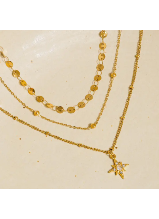 Pascal 18K Non-Tarnish Layered Cz Star Necklace