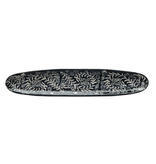 Creative Co-OP Stoneware Platter w/ B&W Wax Relief Botanicals