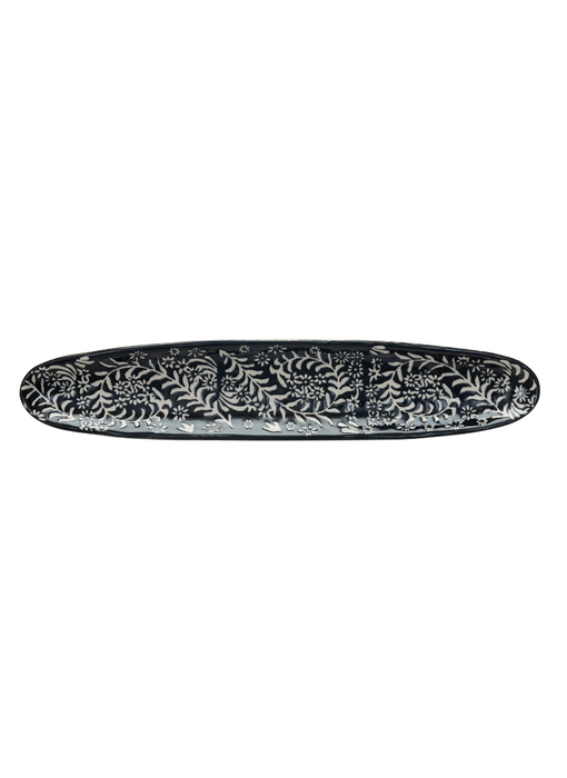 Stoneware Platter w/ B&W Wax Relief Botanicals