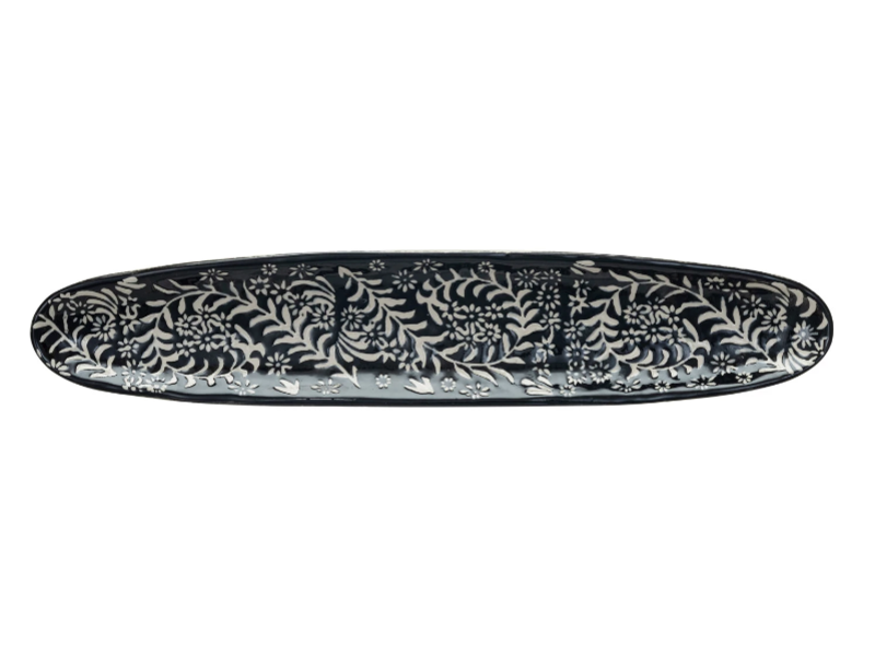 Creative Co-OP Stoneware Platter w/ B&W Wax Relief Botanicals
