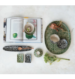 Creative Co-OP Stoneware Platter w/ B&W Wax Relief Botanicals