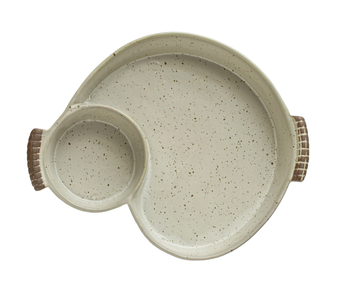 Stoneware Chip & Dip w/ Handles, Reactive Glaze, Cream Color