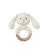 Ali + Oli Baby Teething Toy Rattle Wood Ring Crochet (Rabbit)