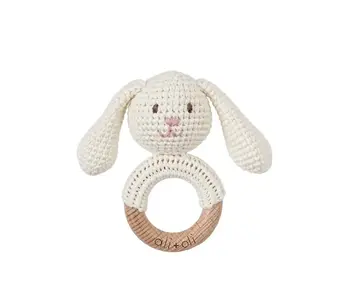 Baby Teething Toy Rattle Wood Ring Crochet (Rabbit)