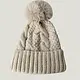 Fuzzy Knitted Pom Beanie Hats- Ivory