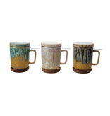 Creative Co-OP 10oz. Mug with Strainer, Lid & Saucer, Set of 3, 3 Styles