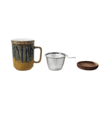 Creative Co-OP 10oz. Mug with Strainer, Lid & Saucer, Set of 3, 3 Styles