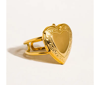 Sefina 18K Non-Tarnish Locket Heart Ring w. Open Back