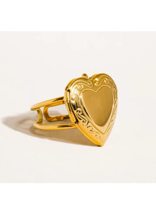 Sefina 18K Non-Tarnish Locket Heart Ring w. Open Back