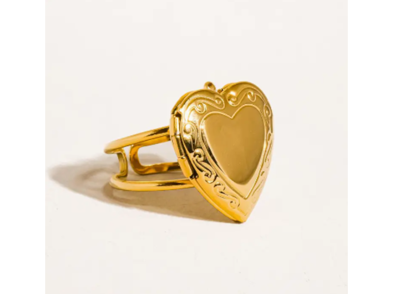 MAIQ Accessories Sefina 18K Non-Tarnish Locket Heart Ring w. Open Back