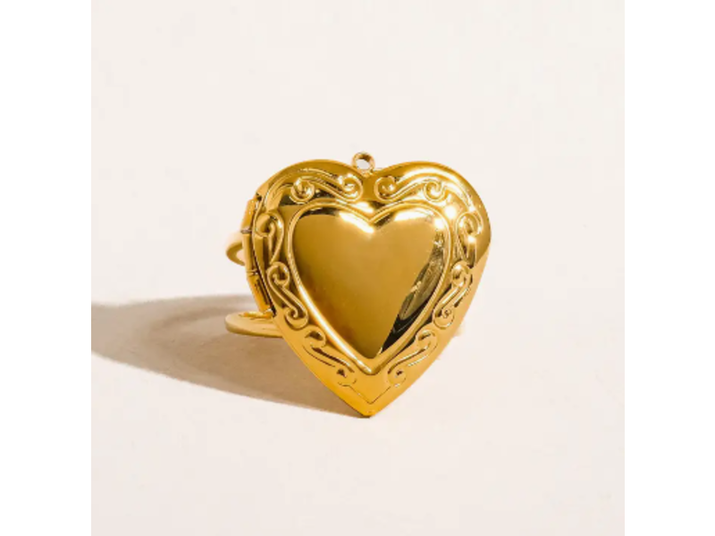 MAIQ Accessories Sefina 18K Non-Tarnish Locket Heart Ring w. Open Back