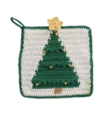 Creative Co-OP 8" Square Cotton Crocheted Pot Holder with Christmas Tree & Beads