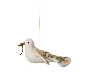 Handmade Wool Felt Dove Ornament w/ Embroidery, Multi Color ©