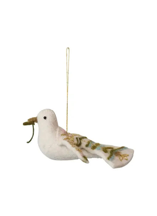 Handmade Wool Felt Dove Ornament w/ Embroidery, Multi Color ©