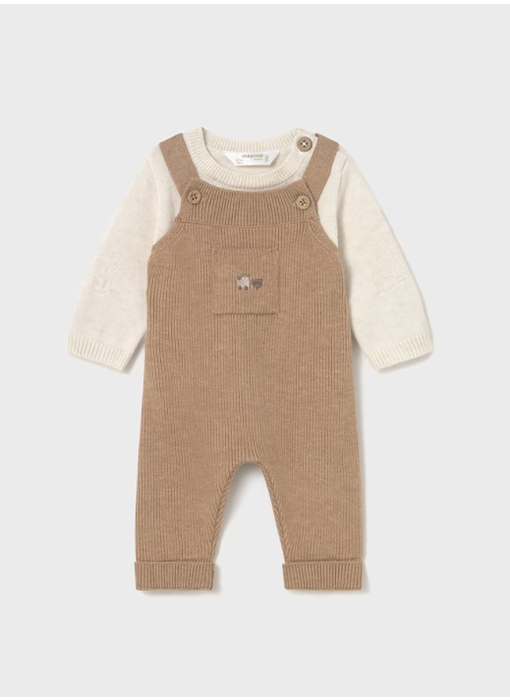 Knit Dungarees Set - Toffee
