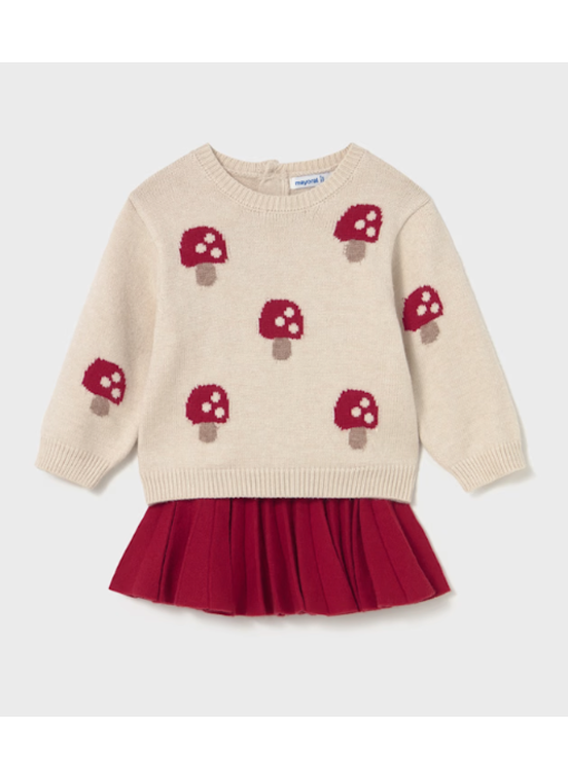 Pleated Skirt and Mushroom Sweater Set