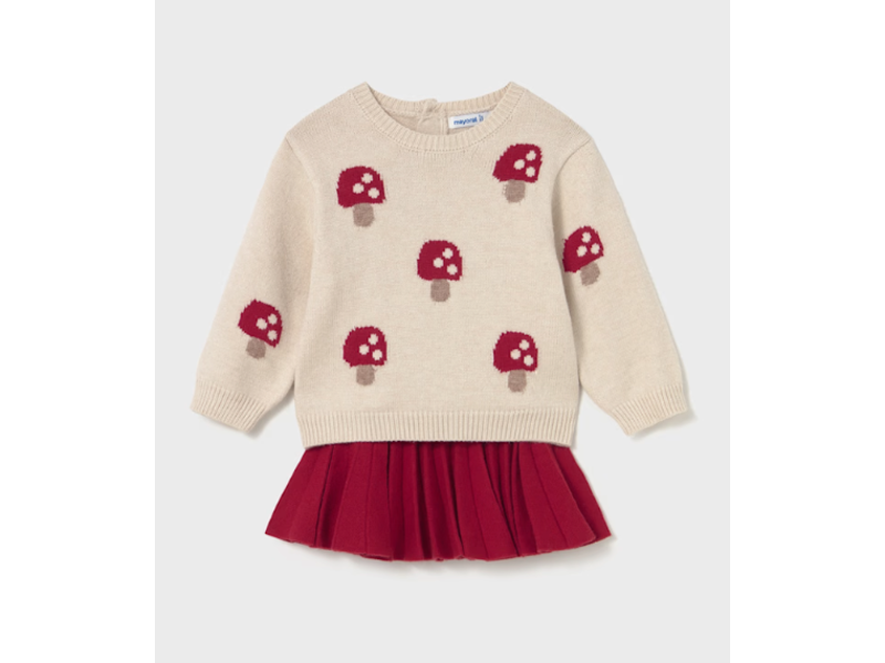 Mayoral Pleated Skirt and Mushroom Sweater Set