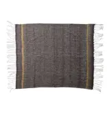 Creative Co-OP Brushed Acrylic & New Zealand Wool Throw with Stripe & Fringe - Gray