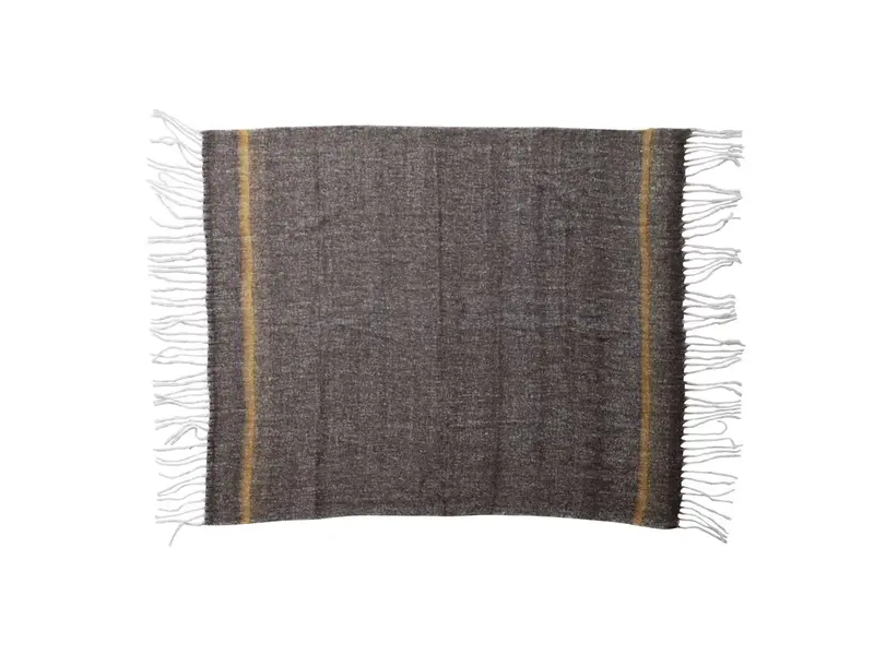 Creative Co-OP Brushed Acrylic & New Zealand Wool Throw with Stripe & Fringe - Gray
