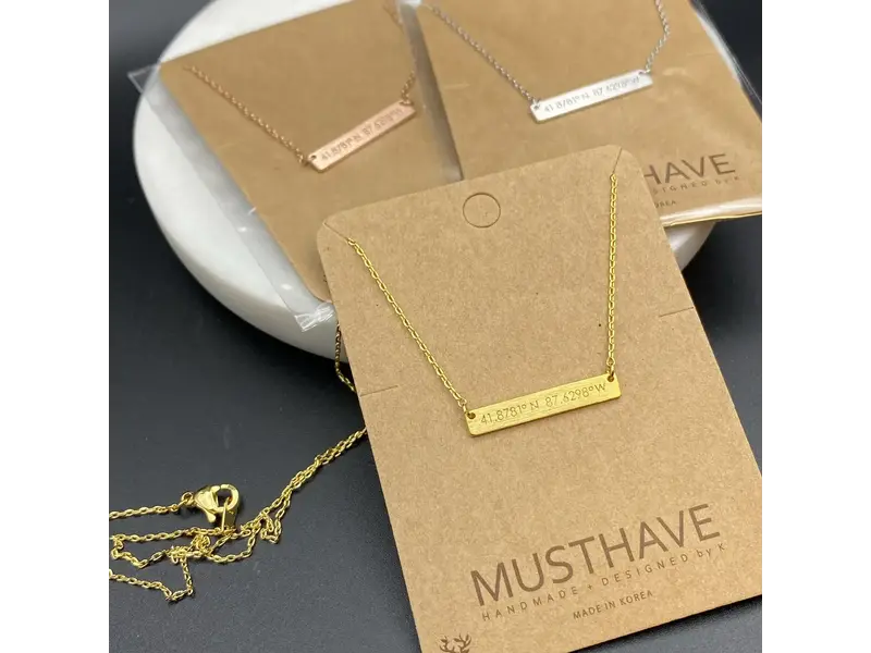 musthavemustget Chicago Coordinates Bar Necklace - silver