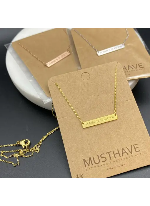 Chicago Coordinates Bar Necklace- gold