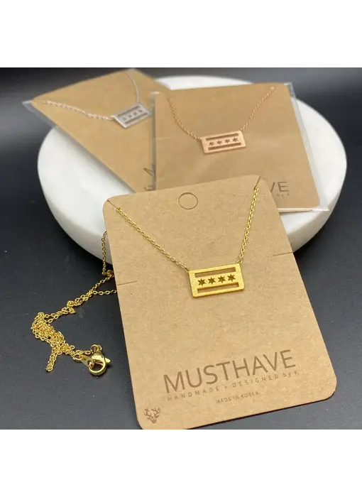 Chicago Flag Necklace - gold