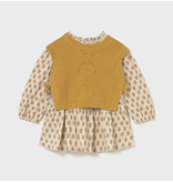 Mayoral Printed Dress with Knit Vest - Honey Heather