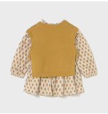 Mayoral Printed Dress with Knit Vest - Honey Heather