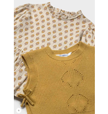 Mayoral Printed Dress with Knit Vest - Honey Heather
