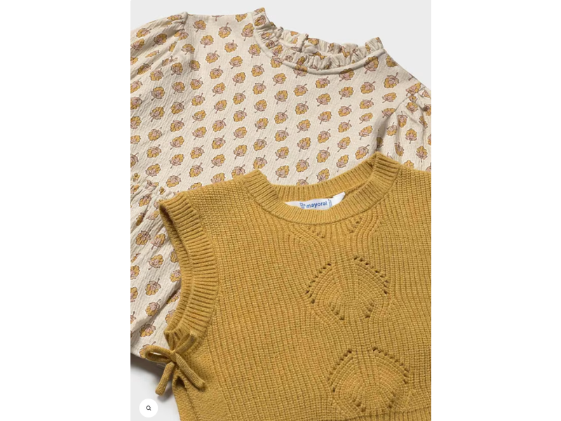 Mayoral Printed Dress with Knit Vest - Honey Heather