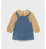Mayoral Printed Peter Pan Collar Shirt with Denim Overall Dress