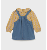 Mayoral Printed Peter Pan Collar Shirt with Denim Overall Dress