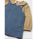Mayoral Printed Peter Pan Collar Shirt with Denim Overall Dress