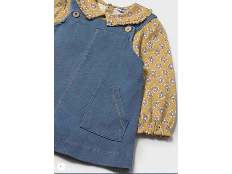 Mayoral Printed Peter Pan Collar Shirt with Denim Overall Dress