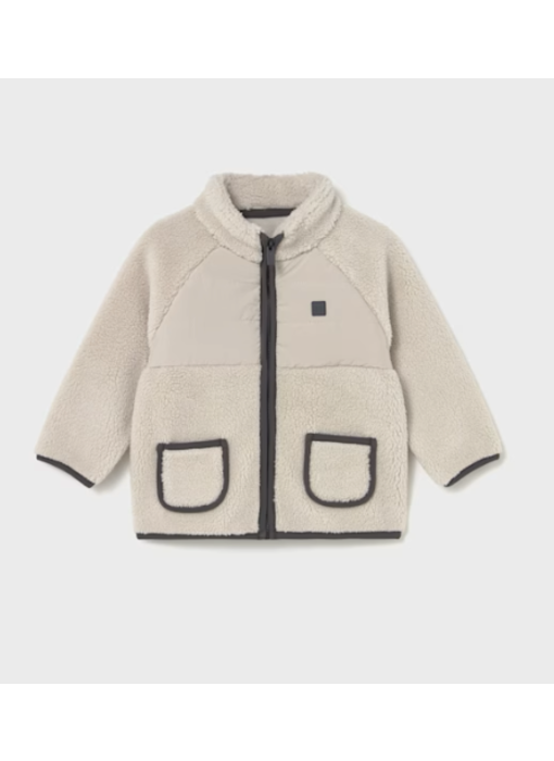 Sherpa Zip Fleece - Chai w/ Navy Piping