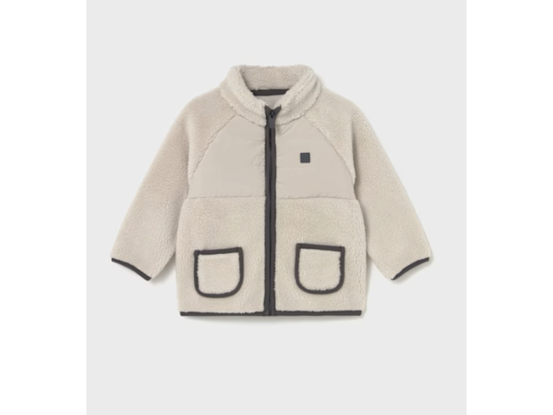 Mayoral Sherpa Zip Fleece - Chai w/ Navy Piping