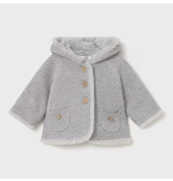 Mayoral Knit Jacket with Faux Fur Pom - Steam Grey