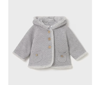Knit Jacket with Faux Fur Pom - Steam Grey