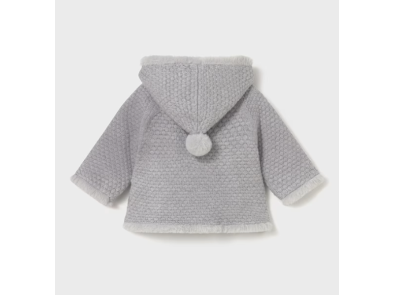Mayoral Knit Jacket with Faux Fur Pom - Steam Grey
