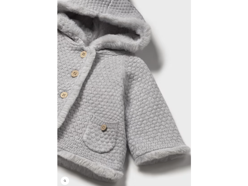 Mayoral Knit Jacket with Faux Fur Pom - Steam Grey