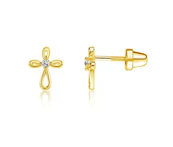 14K Gold-Plated Cross Earrings For Baptism or Communion Gift