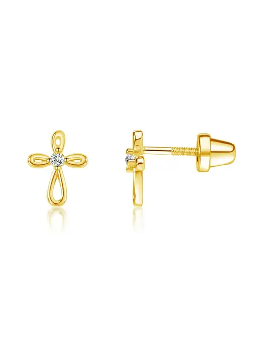 14K Gold-Plated Cross Earrings For Baptism or Communion Gift