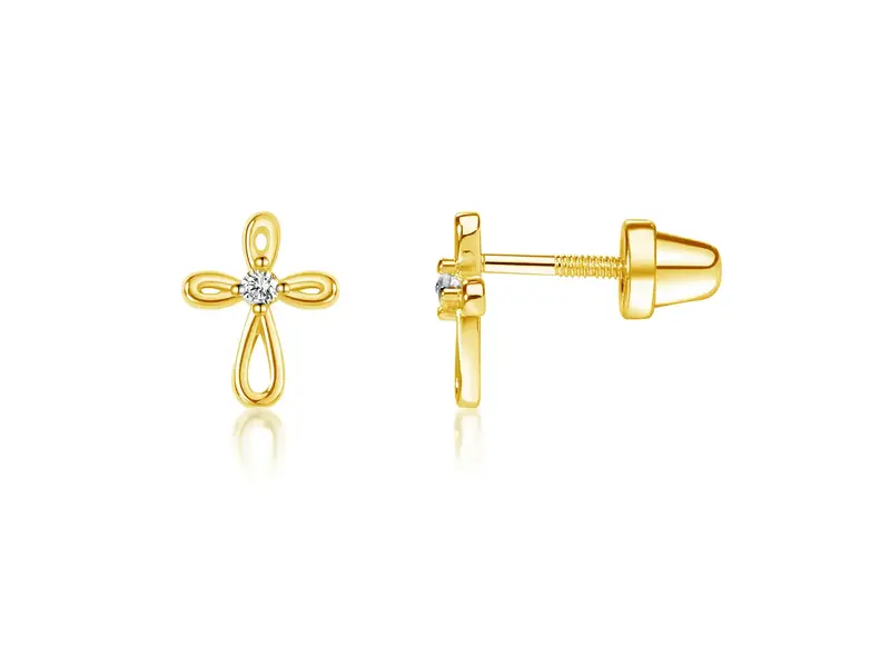 Cherished Moments 14K Gold-Plated Cross Earrings For Baptism or Communion Gift