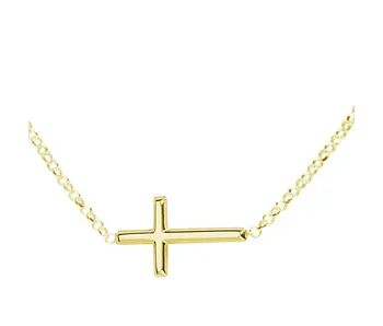 14K Gold-Plated Girls Horizontal Cross Necklace Kids & Women