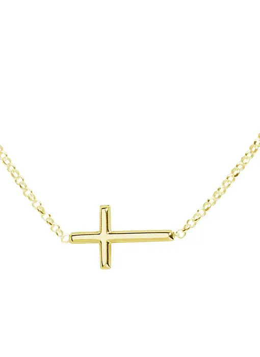 14K Gold-Plated Girls Horizontal Cross Necklace Kids & Women