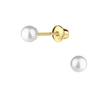 14K Gold-Plated White Pearl Earrings with Screw Backs