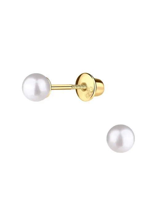 14K Gold-Plated White Pearl Earrings with Screw Backs